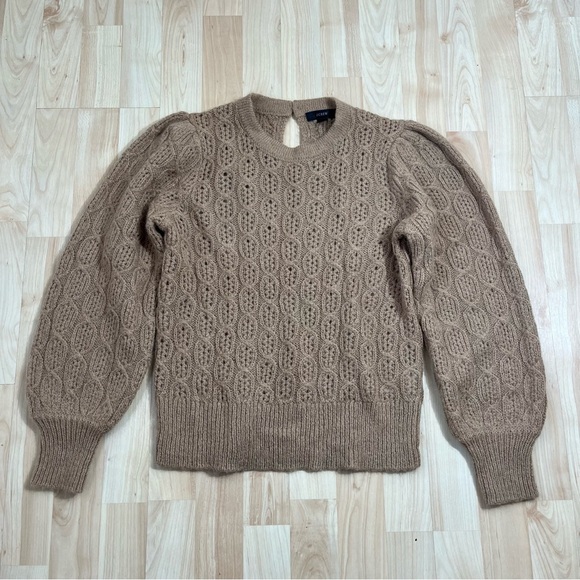 J CREW Sweater Cable-Knit Balloon Sleeve Wool Alpaca Blend Tan Brown Sz XS - Picture 1 of 6